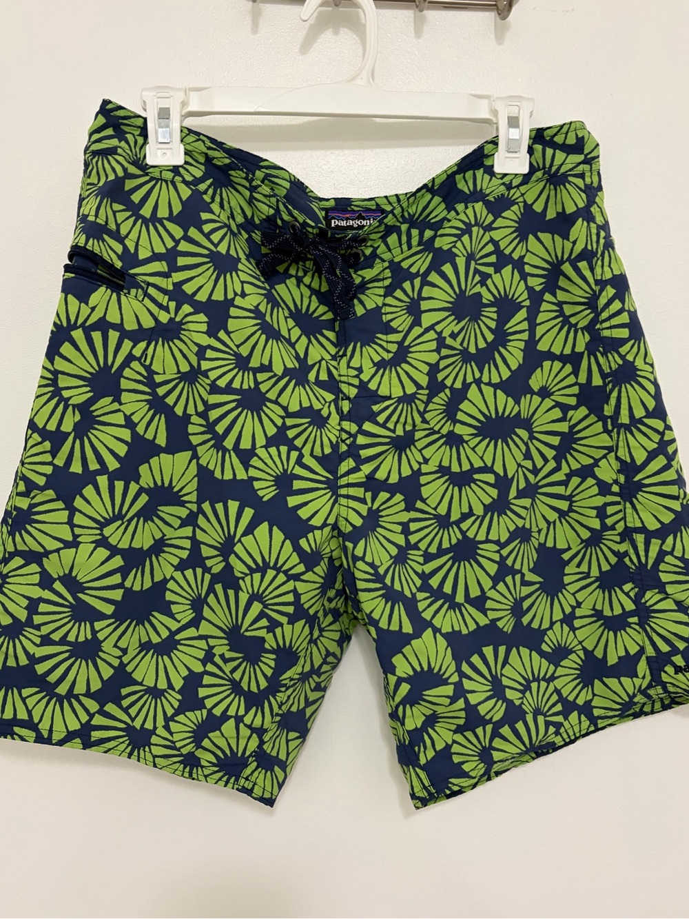 Patagonia Navy and Bright Green Floral-Print Board Shorts